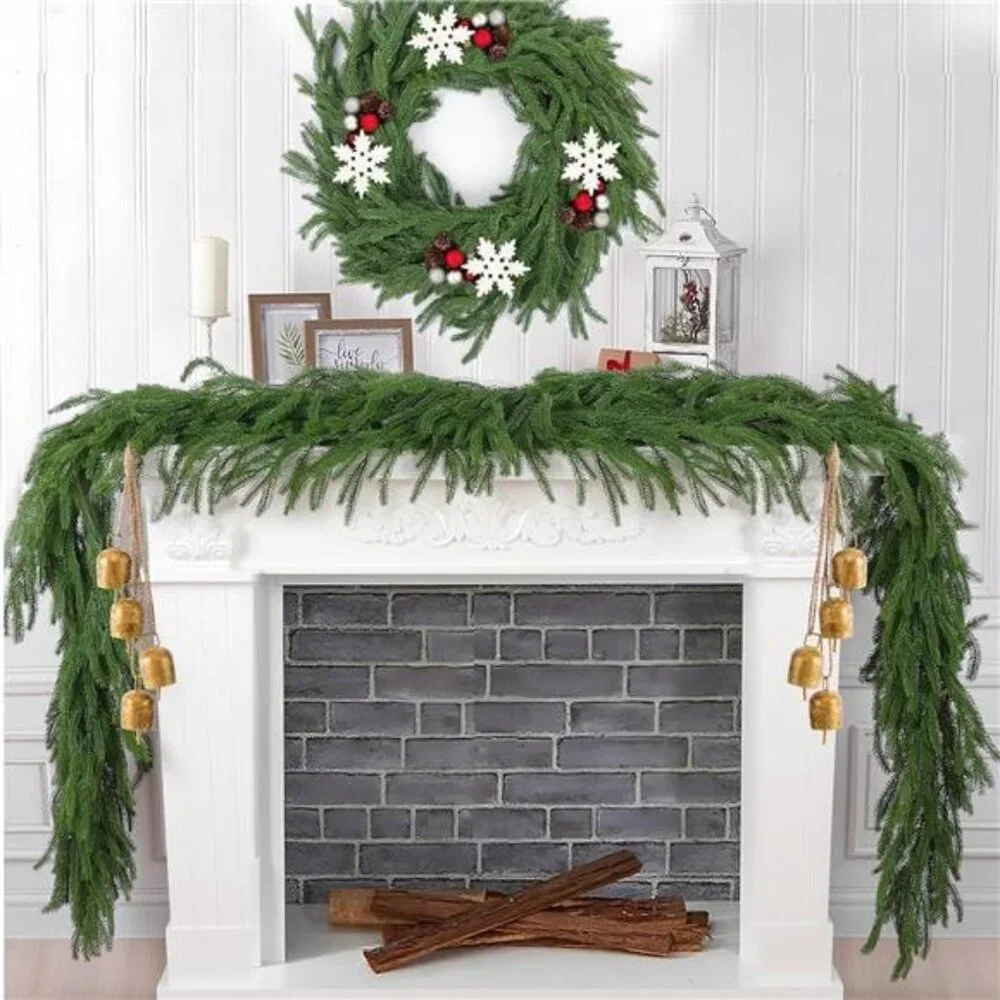 2 Pcs 6 Ft Artificial Norfolk Pine Garlands, Real Touch Winter Pine